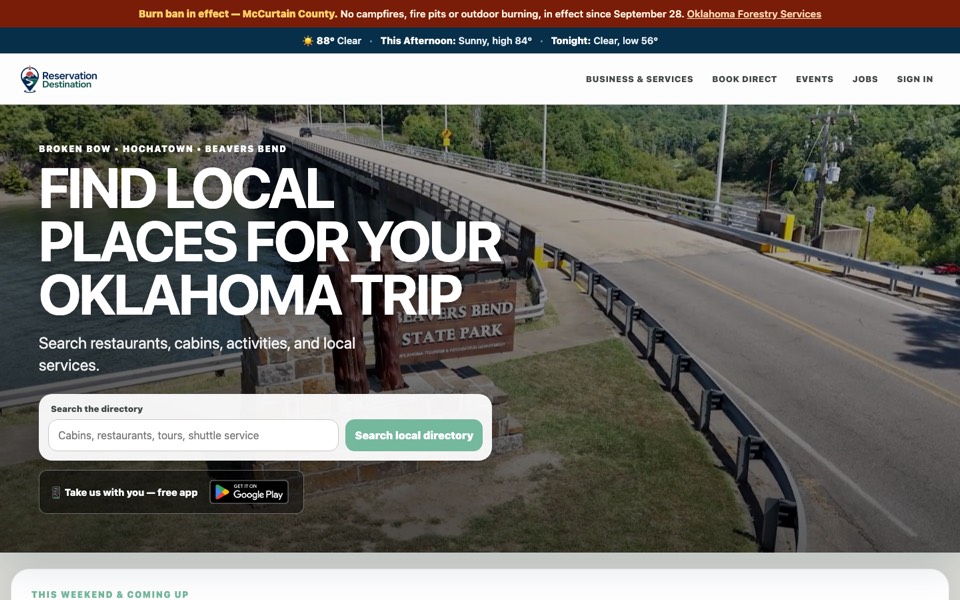 Reservation Destination website on a computer
