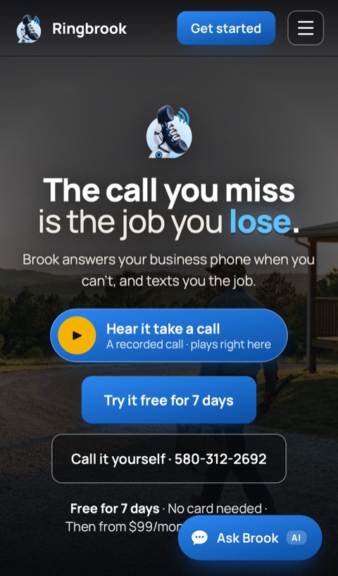 Ringbrook website on a phone