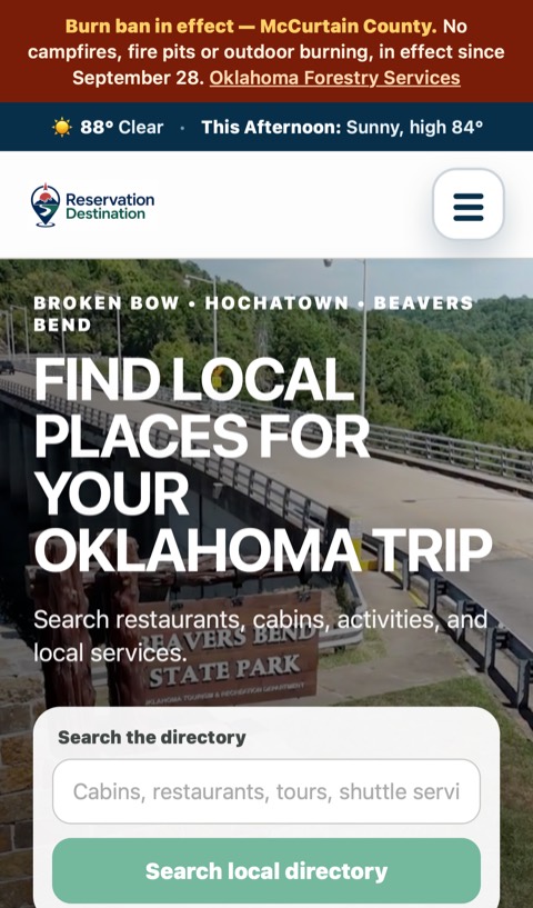 Reservation Destination website on a phone