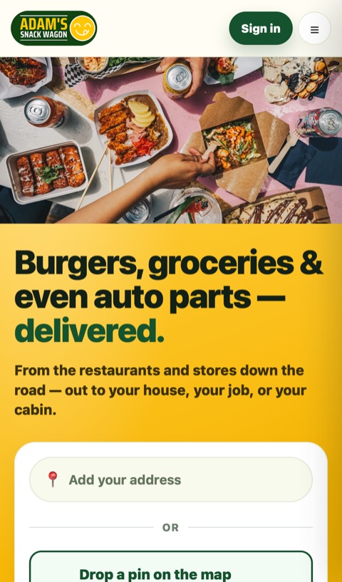 Adam's Snack Wagon website on a phone
